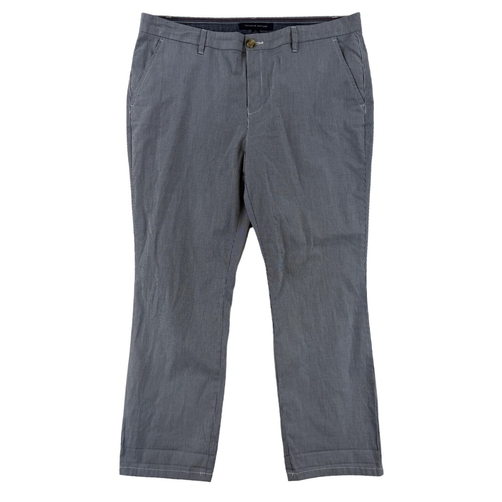 Tommy Hilfiger Pants Womens 16 Gray Chino Stripe Stretch Twill‎ Casual Cropped